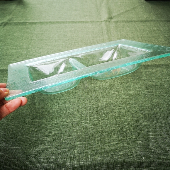 Rectangular Clear Pebble Art Textured Glass Divided Serving Tray / Dish 8"×12" - Picture 3 of 9